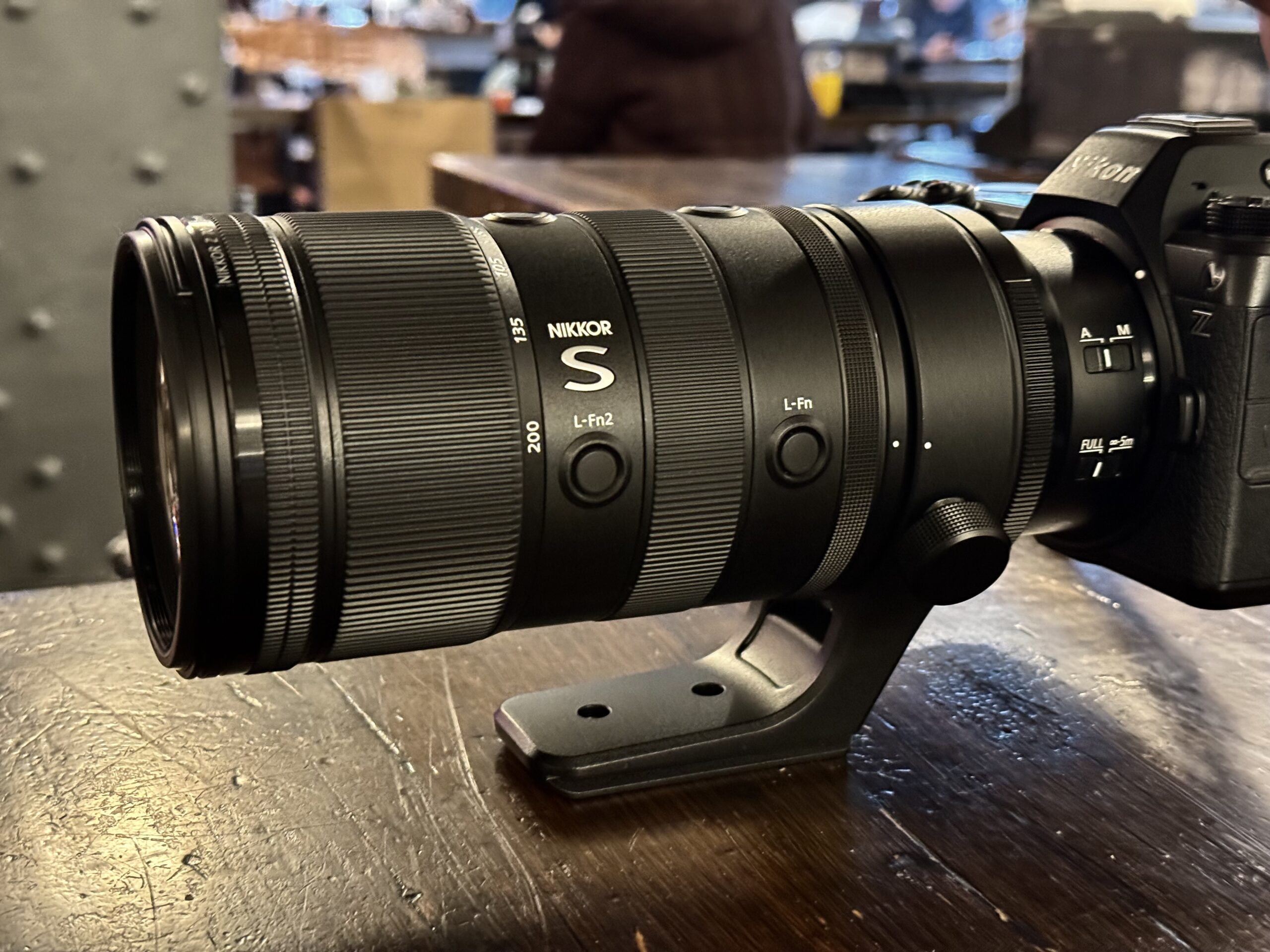 The Nikon 70-200 on a table.